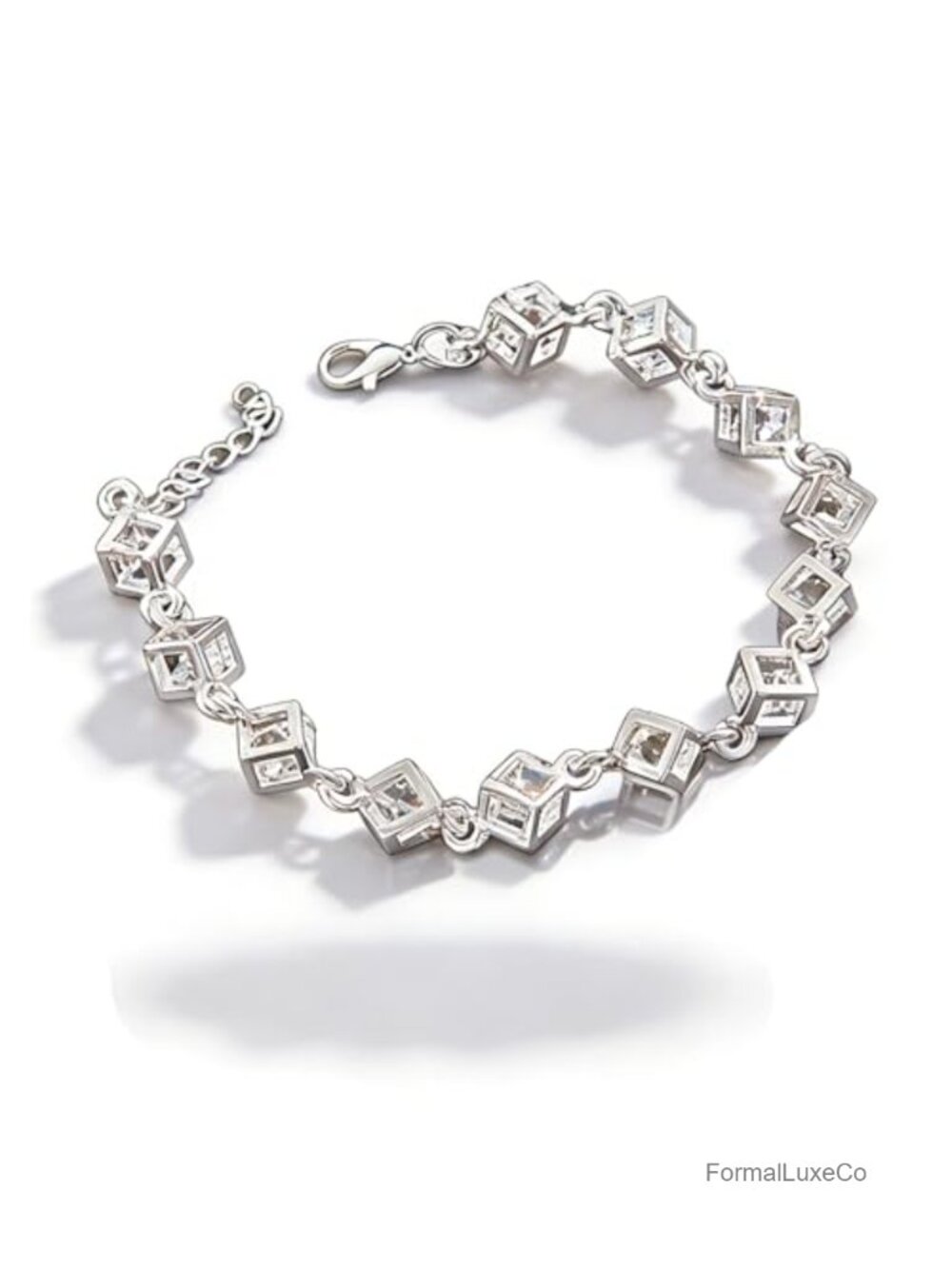 Silver Cubic Crystal Chain Bracelet for Women Adjustable Alloy